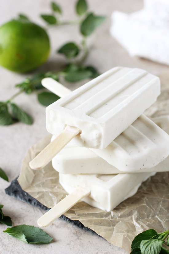 Creamy, vanilla, bozzy posicles that are naturally sweetened with just some maple syrup, and they are not bad at all for ya!