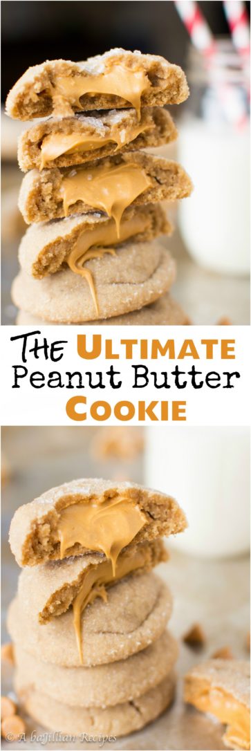 Super soft and chewy peanut buttery cookies stuffed with a peanut butter butterscotch truffle filling!