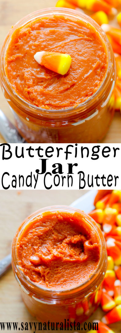 When peanut butter and candy corn come together they make butterfinger in a jar and makes a great gift! #peanutbutter #candycorn #shundara  #butterfinger 