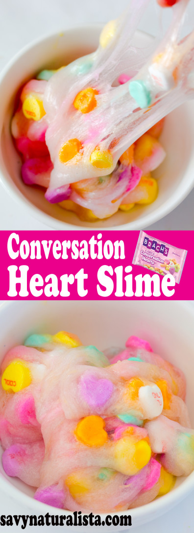 Make this easy three ingredient conversation slime using real candy for that perfect gift and ultimate sensory play! 